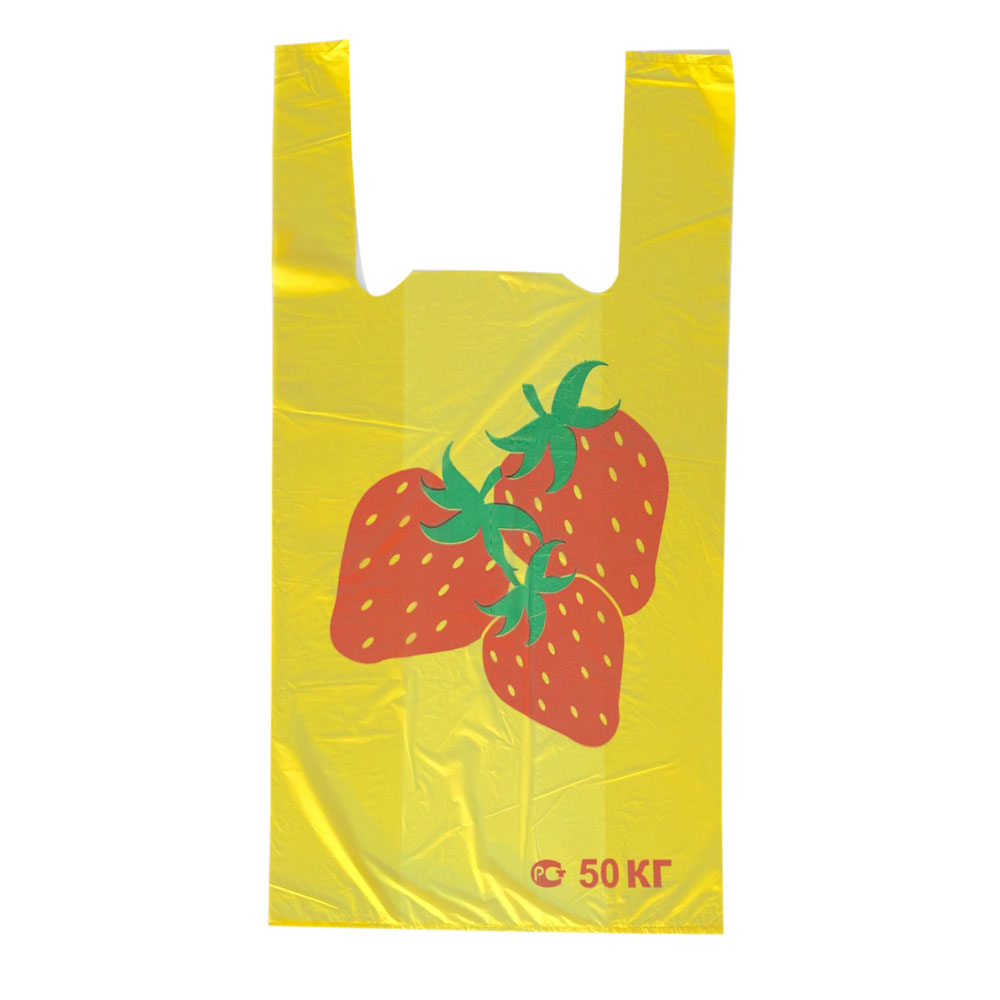 Пакет-майка ПНД 30+16х55=25 желтая "Клубничка"
